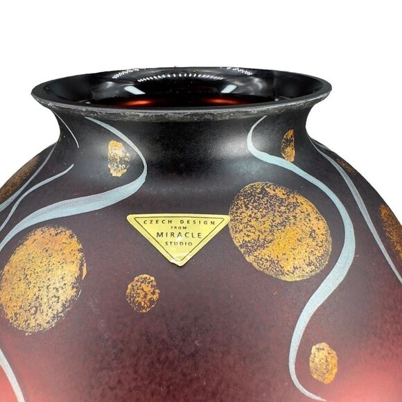 MIRACLE STUDIO CZECH ART VLASTA VOBORNIKOVA GLASS VASE SIGNED PAINTED RED BLACK - Picture 4 of 14